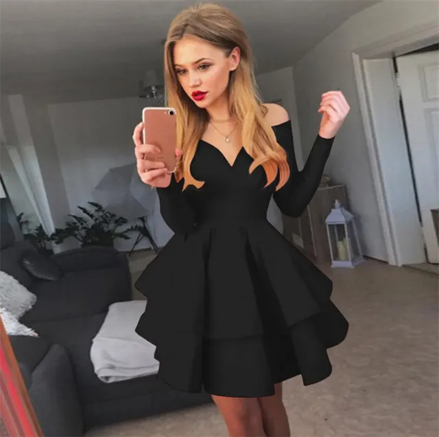 Sexy Elegant Deep V neck Long Sleeve Dress Black - Shop at LoveMi