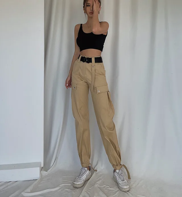 American Fried Street Cool Girl High Waist Overalls Khaki - Shop at LoveMi