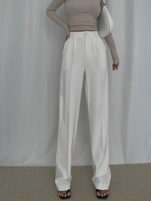 Wang Fried Trousers Are Thin, Long Legs And High Waist Loose Straight Drape Mopping Pants Trousers White - Shop at LoveMi