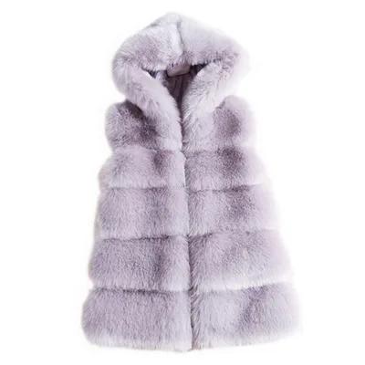 Hooded Horizontal Striped Faux Fur Vest True Color - Shop at LoveMi