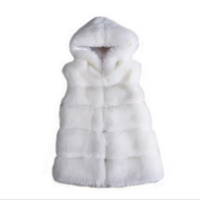 Hooded Horizontal Striped Faux Fur Vest White - Shop at LoveMi