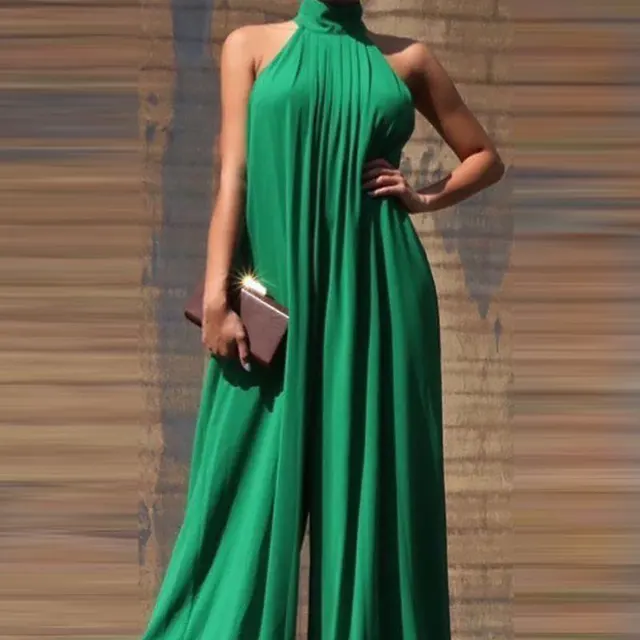 Sleeveless High neck Loose Fit Wide leg Pants Green - Shop at LoveMi