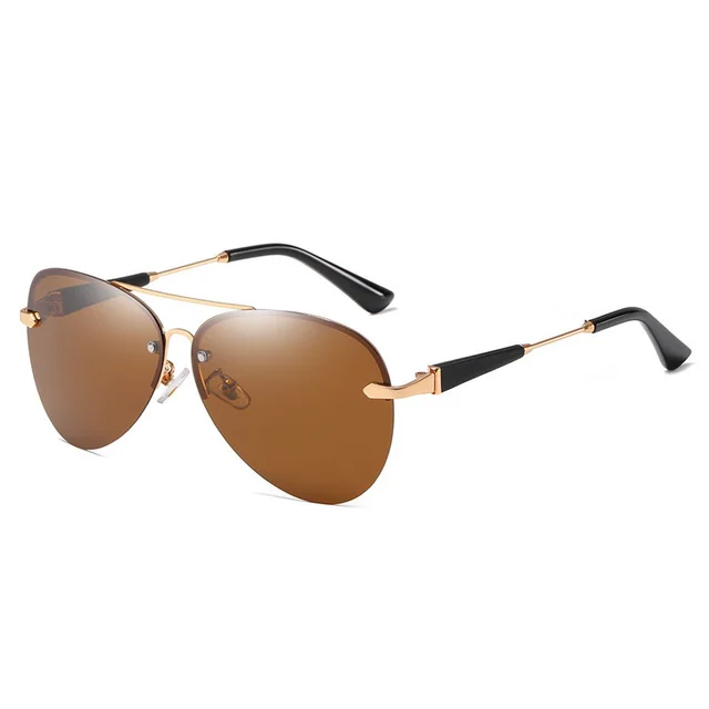 Polarized Sunglasses Classic Rimless Golden Frame Brown Sheet - Shop at LoveMi