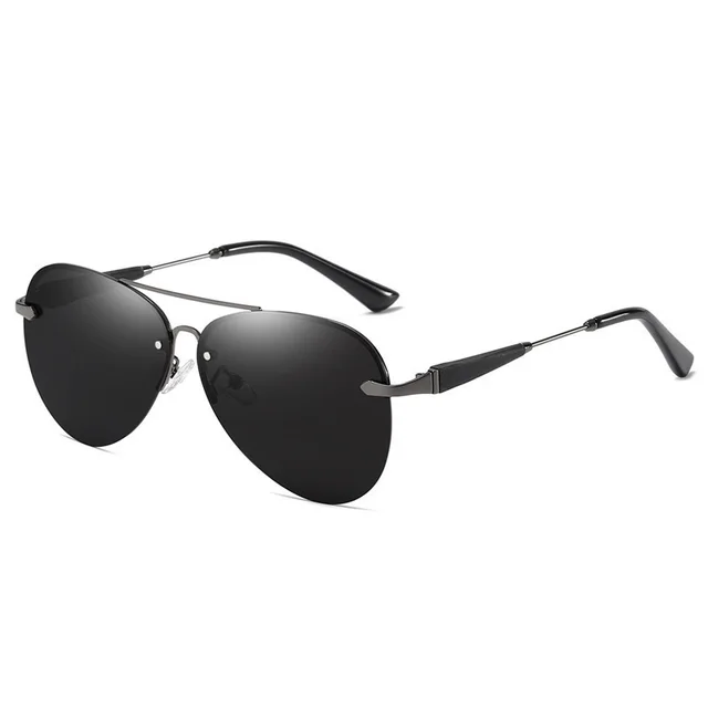 Polarized Sunglasses Classic Rimless Silver Frame Black And Gray Pi - Shop at LoveMi