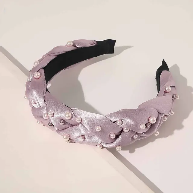 Crossed Wide sided Knotted Pearl Headband Pink - Shop at LoveMi