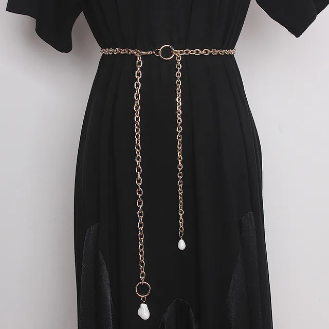 Pearl Tassel Decoration With Dress Waist Metal Chain Rose Gold - Shop at LoveMi