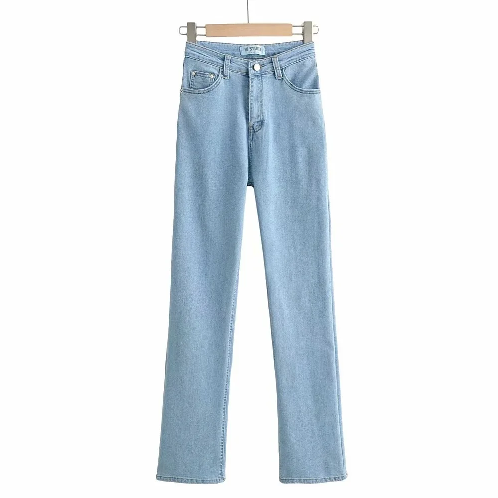 Jeans Women's High-waist Slim-fitting Long Legs Mopping Pants - Light Blue