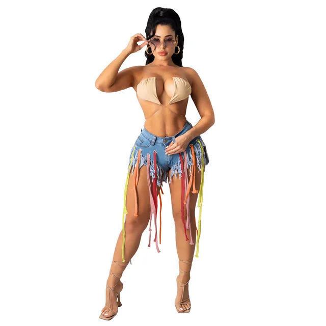 Denim Shorts High Elasticity Drawstrings Light Blue - Shop at LoveMi