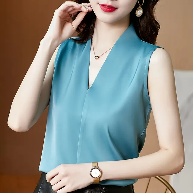 V neck Vest Suspenders Women's Bottoming Shirt Sleeveless Sky Blue - Shop at LoveMi