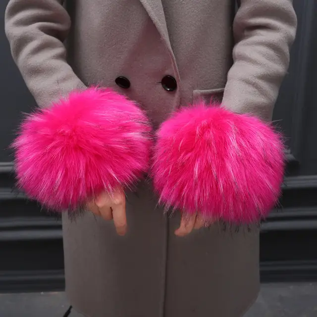 Faux Fur Fox Cuffs Plush Down Jacket Big Artificial Hand Cuffs 7 Style - Shop at LoveMi