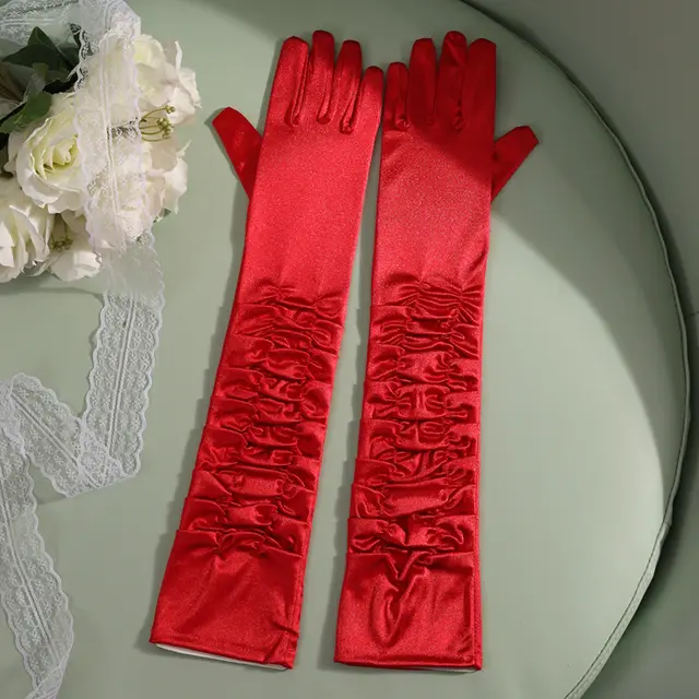 50cm Bridal Wedding Dress Satin Lengthened Gloves Red - Shop at LoveMi