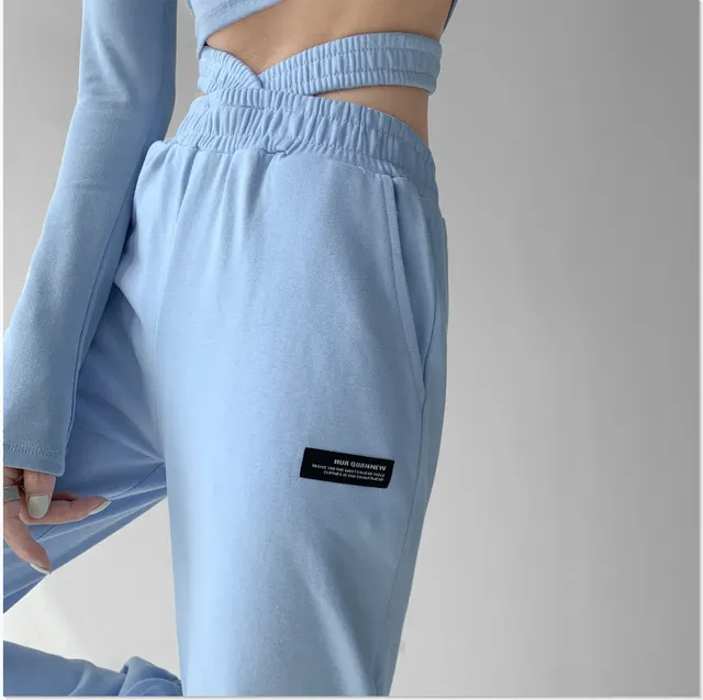 Women High End Elastic Waist Sports Pants Blue - Shop at LoveMi