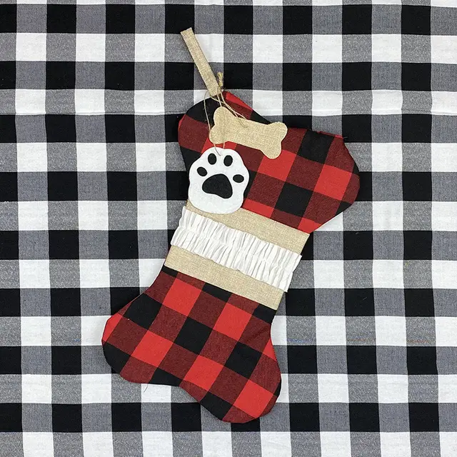 Fashion Gift Bag Gingham Bones Pet Christmas Decoration Socks Red - Shop at LoveMi