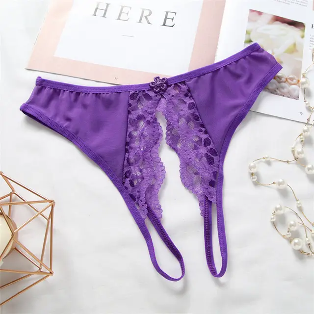 Transparent Mesh Lace Trim Low rise Thin Panties Purple - Shop at LoveMi