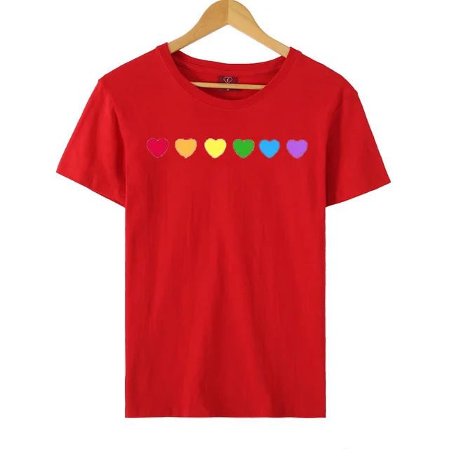 Heart shaped Rainbow Print Top Short sleeved T shirt Red - Shop at LoveMi
