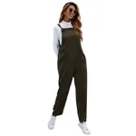 Fall Casual Loose Corduroy Solid Color Strap Ladies Jumpsuit - Army Green