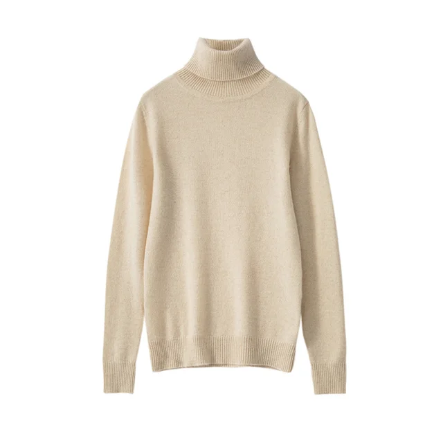 Pure Cashmere Sweater Women High Neck Knitted Bottoming Shirt Beige - Shop at LoveMi