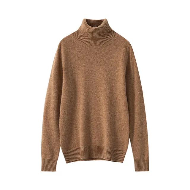 Pure Cashmere Sweater Women High Neck Knitted Bottoming Shirt Medium Camel - Shop at LoveMi