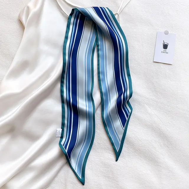 Narrow Long Strip Small Silk Scarf Women Fashion Leopard Pattern Jj97Blue - Shop at LoveMi