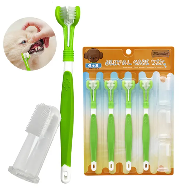 Pet Silicone Finger Toothbrush Dog Three head Toothbrush Green - Shop at LoveMi