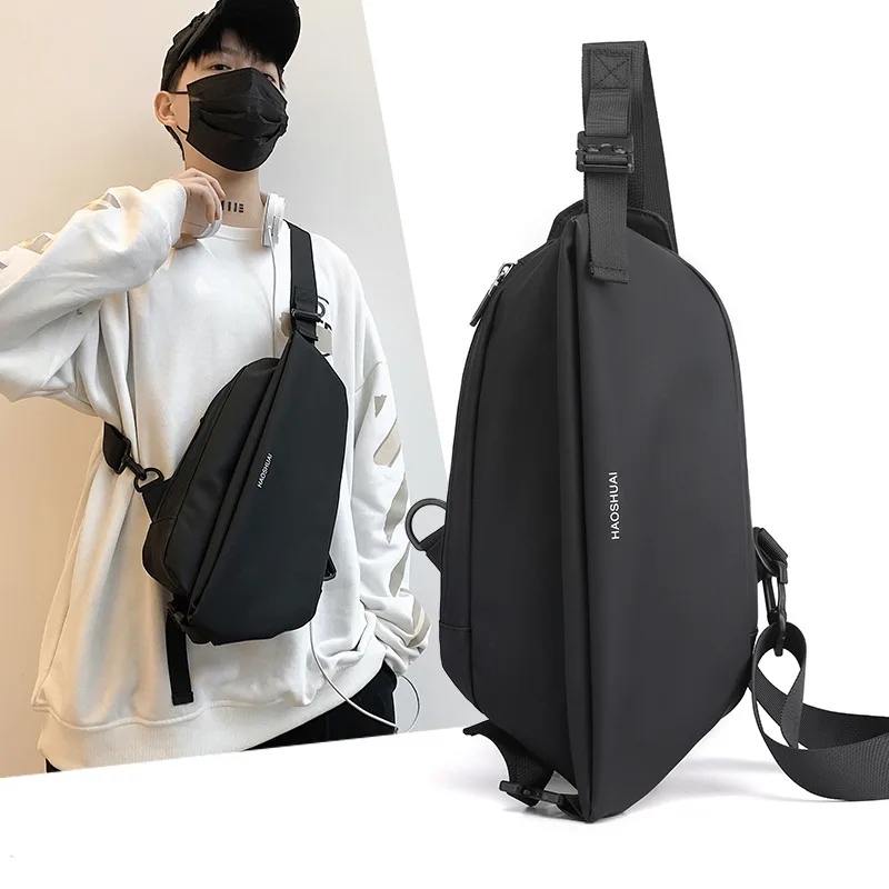 New Trend Men's Chest Fashion Casual Shoulder Multifunctional Waterproof Messenger Bag Black - Shop at LoveMi