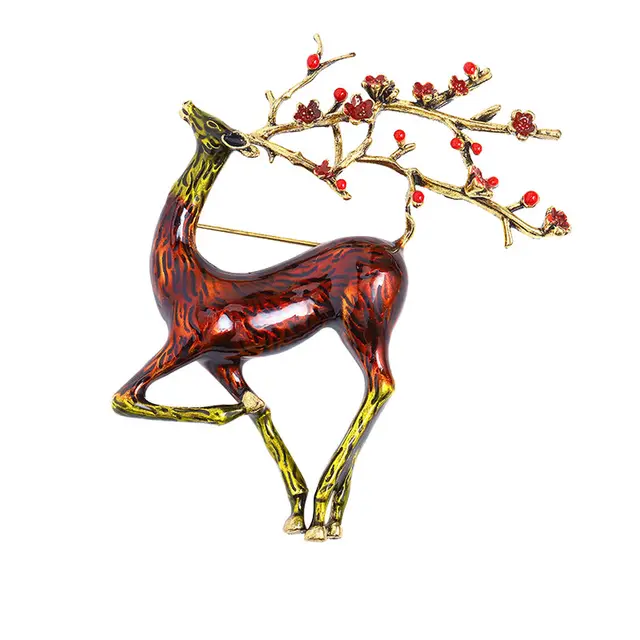 Fashion Alloy Drop Oil Elk Animal Brooch Brown - Shop at LoveMi