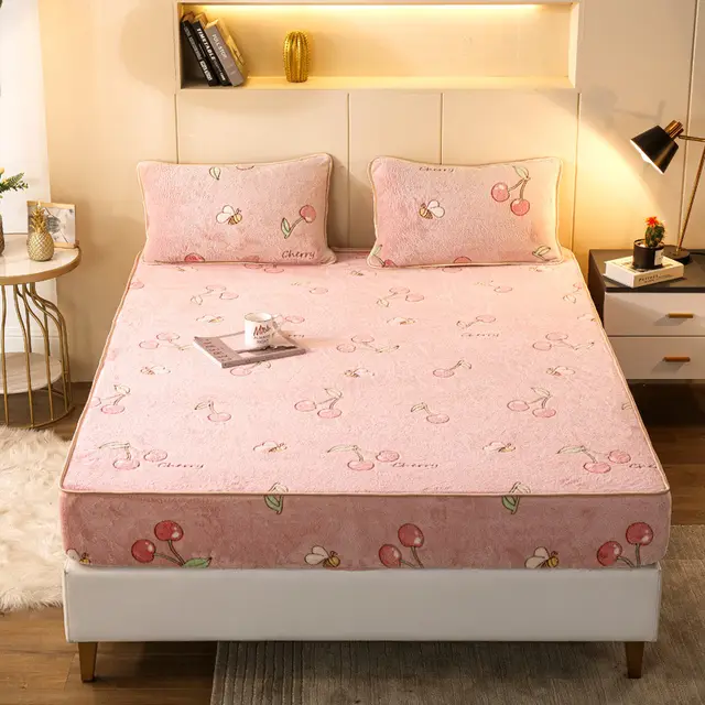 Snow Fleece Bed Sheet Thickened Warmth Digital Printing Strawberry - Shop at LoveMi