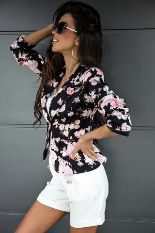 European And American New One-button Small Suit Printing Jacket Women's Clothing - Black Flowers
