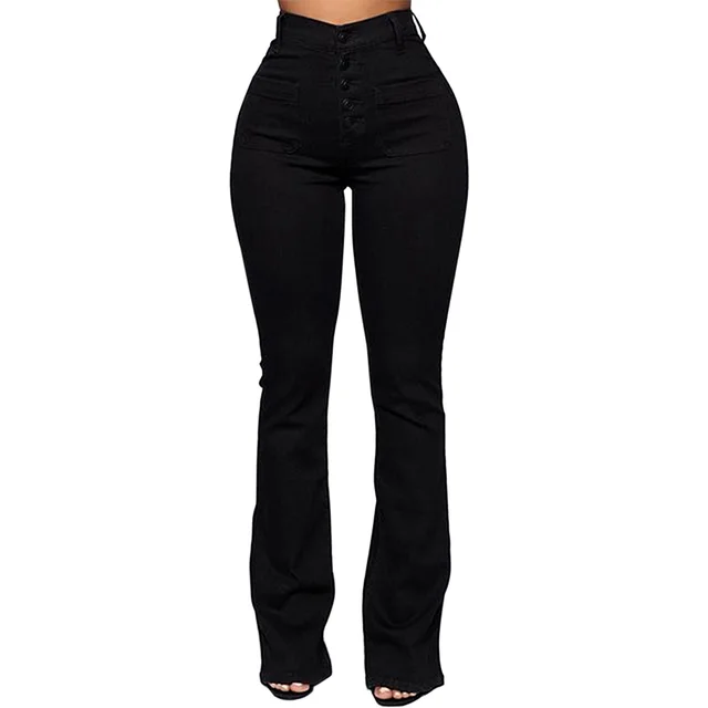 European And American New Style Ladies Buttoned Patch Pockets Washed Trousers Jeans Black - Shop at LoveMi