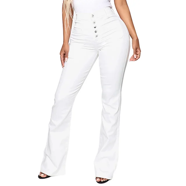 European And American New Style Ladies Buttoned Patch Pockets Washed Trousers Jeans White - Shop at LoveMi