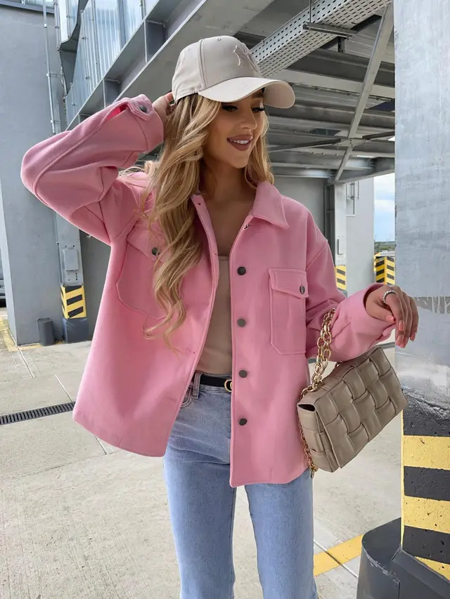 European And American New Fashion Solid Color Single breasted Woolen Coat Pink - Shop at LoveMi
