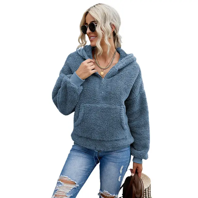 Women's Autumn And Winter European And American Solid Color New Zipper Blue - Shop at LoveMi