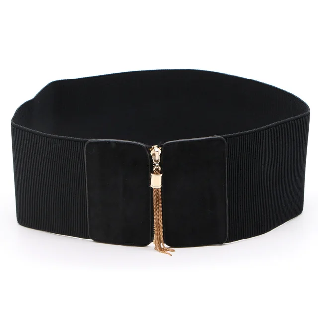 Fashion Black Elastic Wide Waist Dress Shirt Decoration Belt Black - Shop at LoveMi
