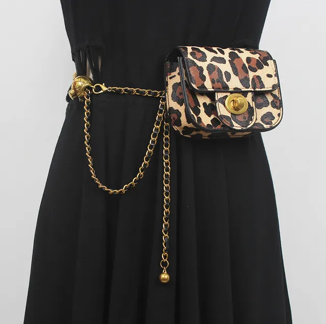 Trendy Fashion Rhombus Chain Lipstick Niche All match Messenger Bag Leopard Color - Shop at LoveMi