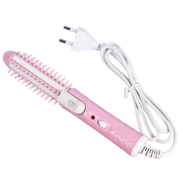 Mini 2 In 1 Electric Hair Curler Roller Curling Iron Brush Pink - Shop at LoveMi