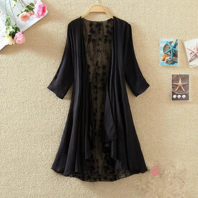 Womens Hollow Loose Loose Sunscreen Air Conditioning Shirt Thin Coat Black - Shop at LoveMi