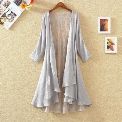 Womens Hollow Loose Loose Sunscreen Air Conditioning Shirt Thin Coat Grey - Shop at LoveMi