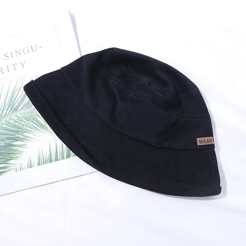 Fisherman Hat Female Autumn New Style Simple Stitching Bucket Hat Curled Cotton Fabric Black - Shop at LoveMi