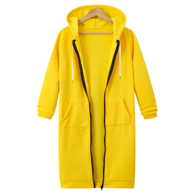 Hooded Long Sleeve Sweater Fleece Long Jacket Yellow - Shop at LoveMi