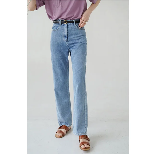 Women's Thin Casual Fit Straight leg Wide leg Jeans Light Blue - Shop at LoveMi
