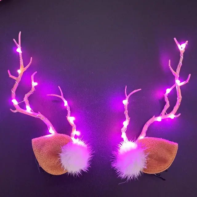 Christmas Antler Hairpin Branch Light Headgear Pink Lamp Ears - Shop at LoveMi