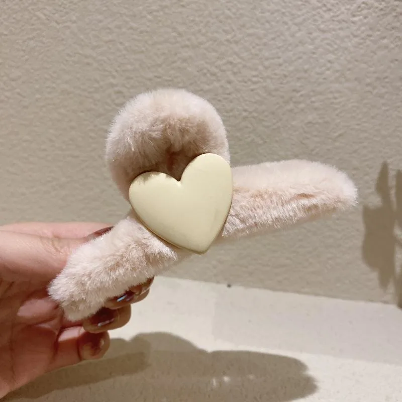Korea Dongdaemun Love Plush Autumn Winter Grab Clip Beige - Shop at LoveMi