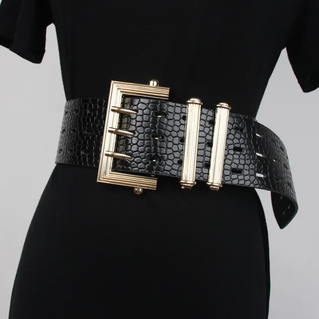 Suit Belt Retro Three pin Buckle Snake Pattern Leather Simple With Sweater Dress Waist Black - Shop at LoveMi