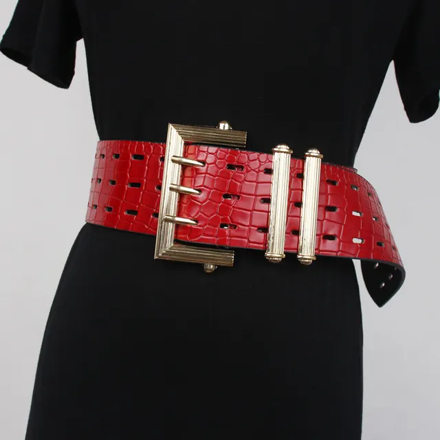 Suit Belt Retro Three pin Buckle Snake Pattern Leather Simple With Sweater Dress Waist Red - Shop at LoveMi
