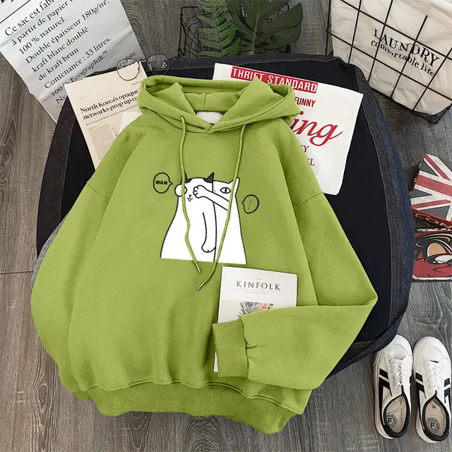 Women's Student Hooded Plus Velvet Padded Jacket Sweater Fruit Green - Shop at LoveMi