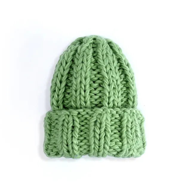 Knit Hat Ladies Pure Color Simple Coarse Wool Warm Earmuffs Grass Green - Shop at LoveMi