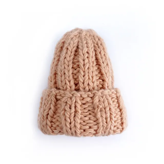 Knit Hat Ladies Pure Color Simple Coarse Wool Warm Earmuffs Orange Yellow - Shop at LoveMi