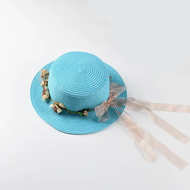 Spring And Summer New Style Flat Top Wreath Ladies Short Brim Hat Sky Blue - Shop at LoveMi