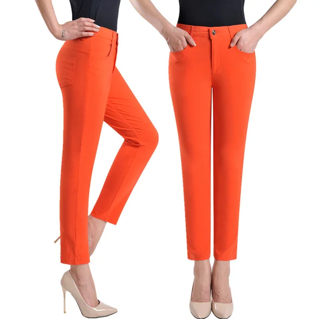 High waist Elastic Middle aged And Elderly Loose Women's Trousers Orange - Shop at LoveMi