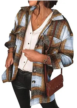 Autumn New Mid Length Loose Plaid Jacket - Brown
